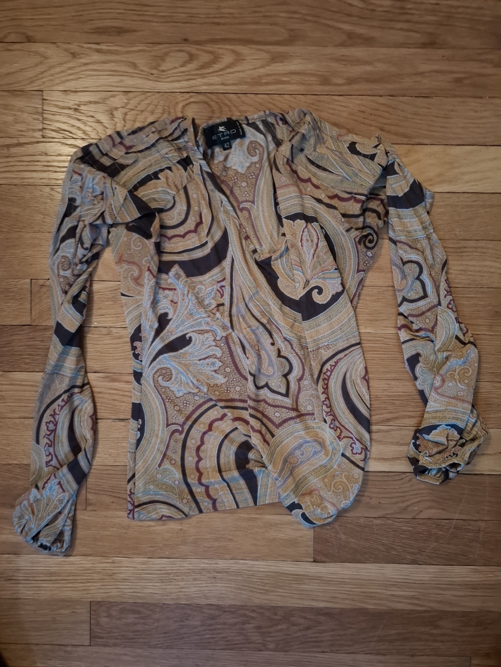Italian Paisley Wrap-Style Long Sleeve Top